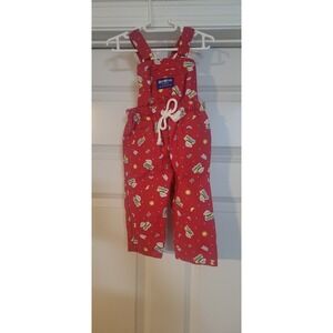 OshKosh B'gosh Vintage Red Bib Overalls  Boat Numbers Print 6-9m